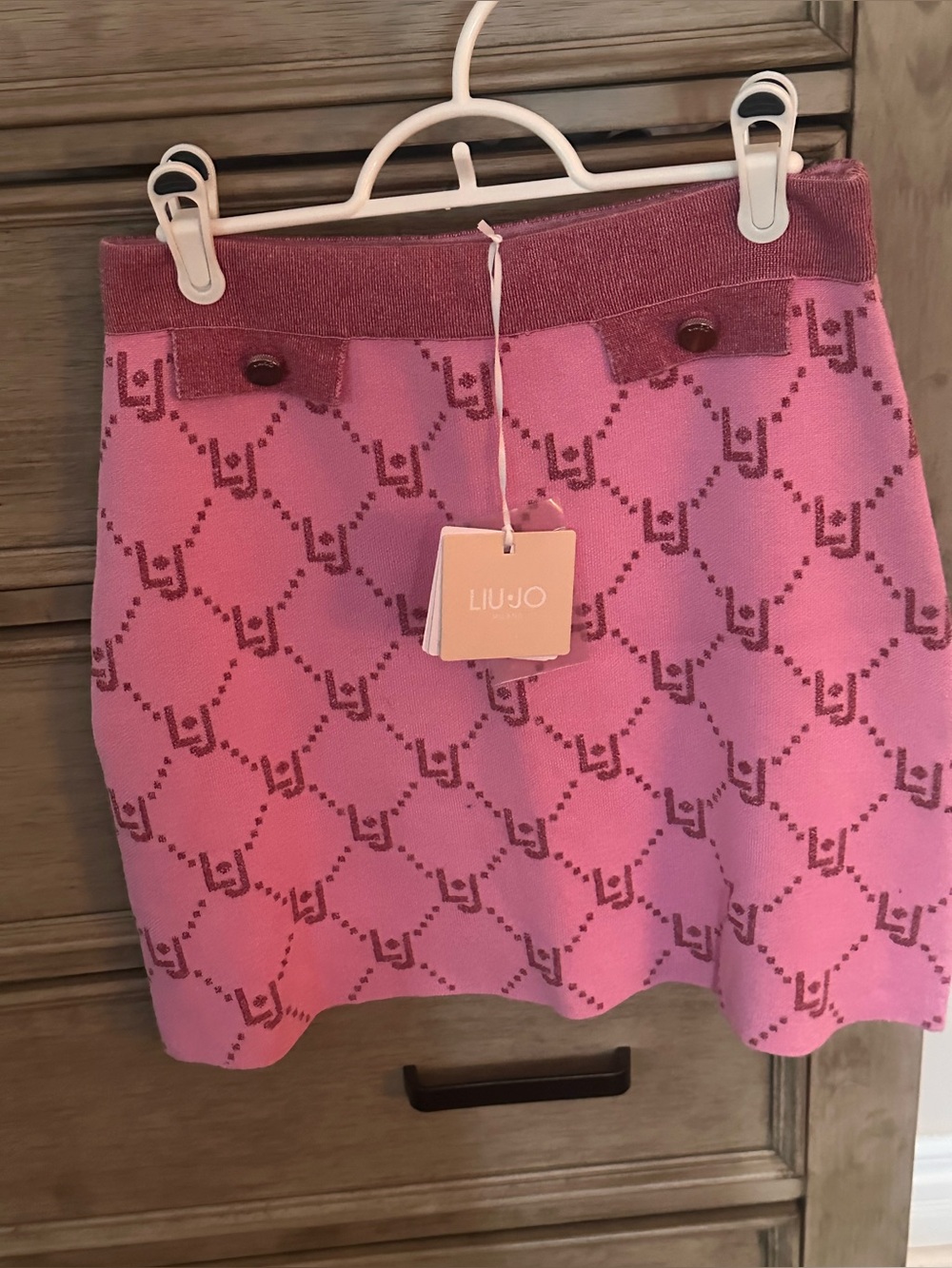 Liu Jo Pink Logo Jacquard Knit Mini Skirt